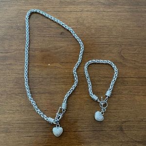 Matching 925 silver and diamond heart necklace and bracelet